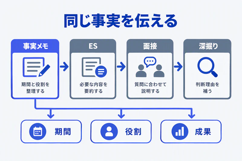事実メモをもとにESと面接の内容を一貫させる手順