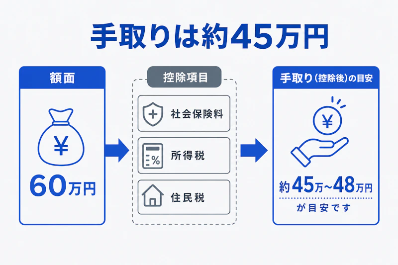 月収60万円から社会保険料と税金が引かれる仕組み