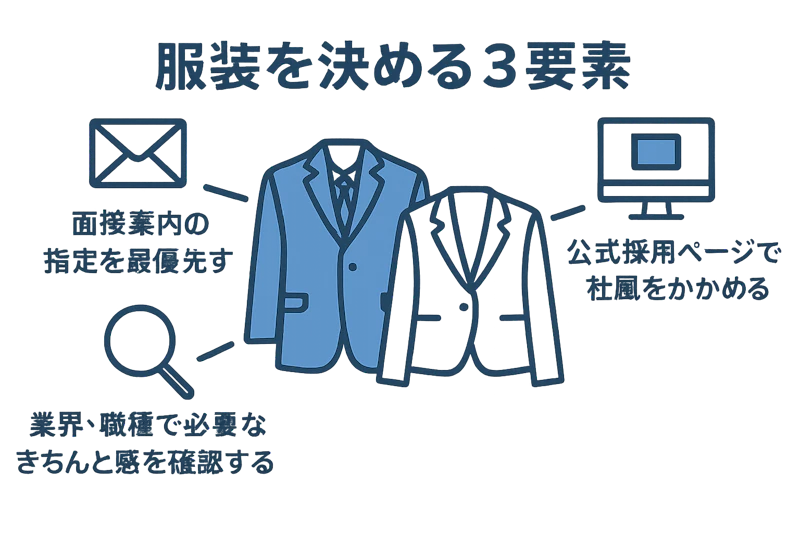転職面接の服装を指定、職種、社風から決める図