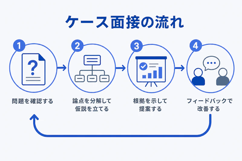 ケース面接で問題確認から改善まで進める思考手順の図