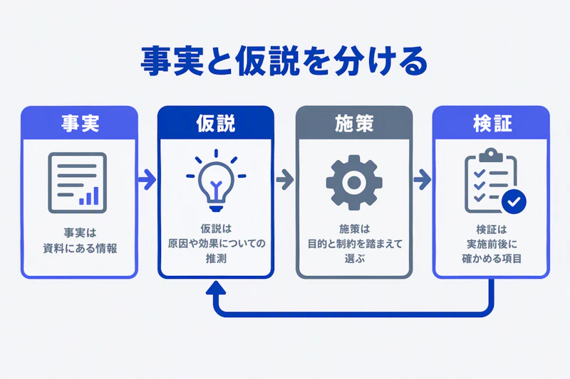 事実と仮説を分けて施策を選び検証する提案の組み立て方