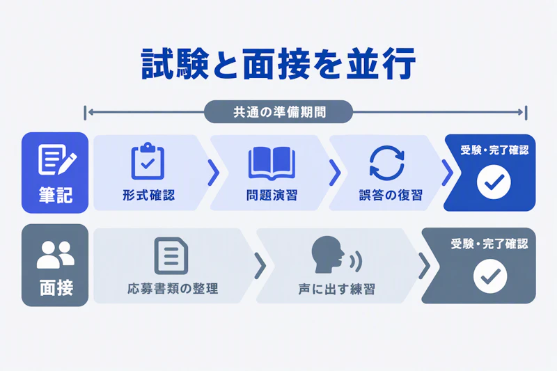 筆記試験の問題演習とAI面接の回答整理を並行して進める予定表