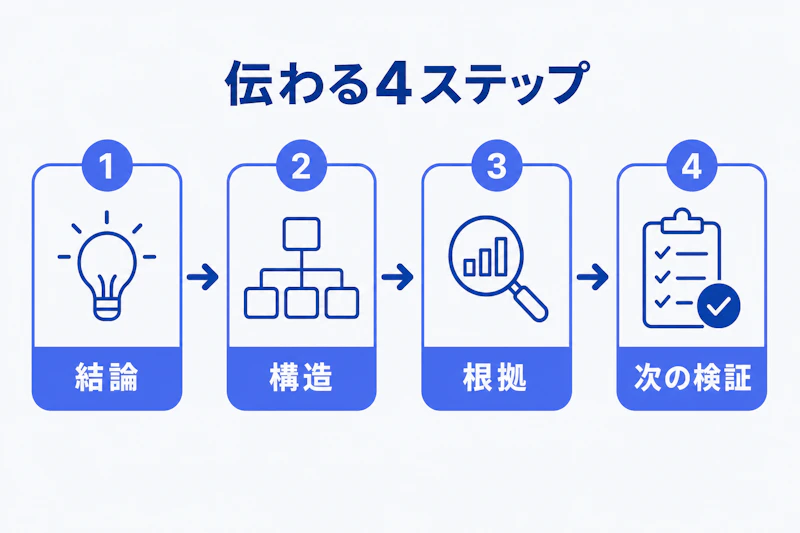 結論から次の検証までのケース面接の発話順を示す図