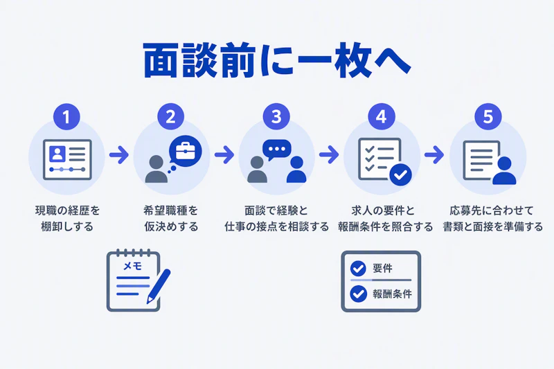 経歴の棚卸しから面談、求人照合、応募準備へ進む手順