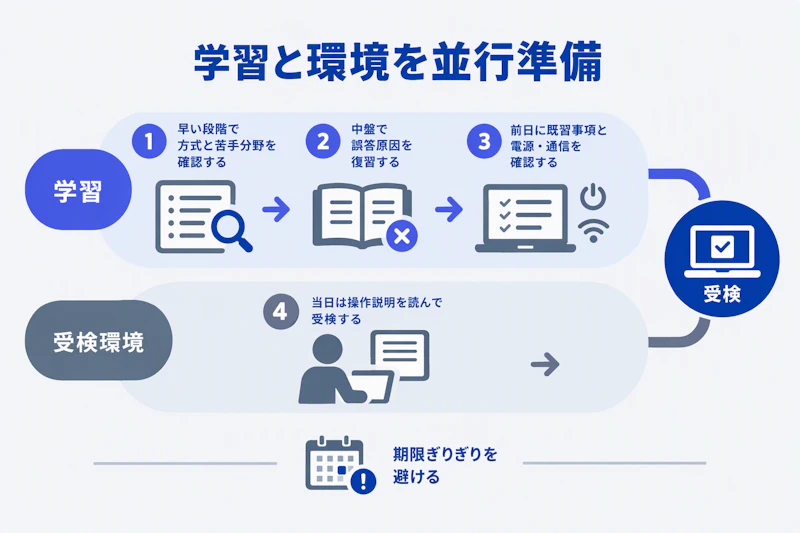 SPIの学習とパソコン環境の準備を並行して進める図