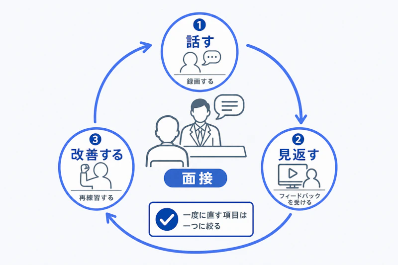 録画とフィードバックを繰り返す面接練習のサイクル