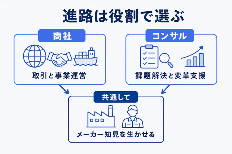 メーカーから商社とコンサルへ転職する場合の違い
