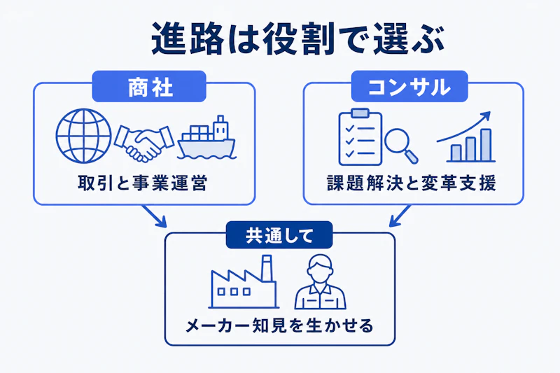 メーカーから商社とコンサルへ転職する場合の違い