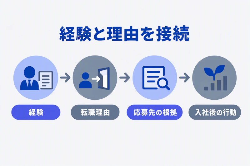 現職の経験から転職理由と応募先の根拠を経て入社後の行動へつなぐ図
