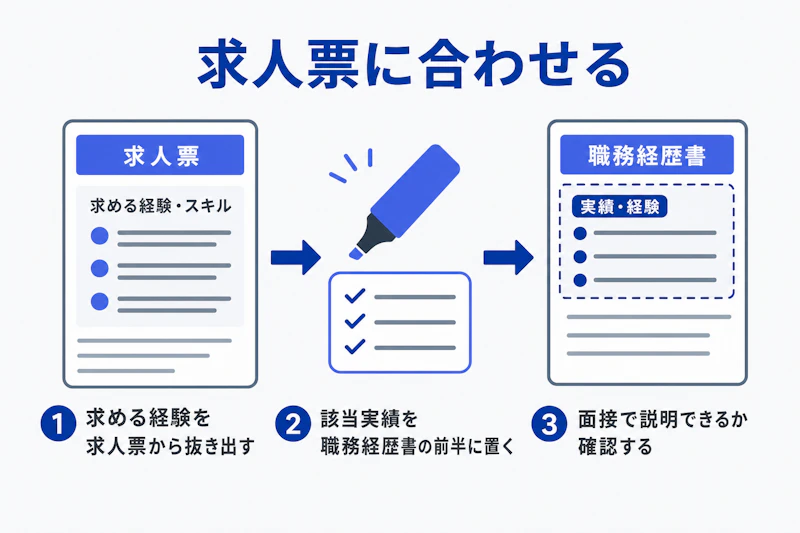 求人票の要件を職務経歴書の実績へ反映する図解