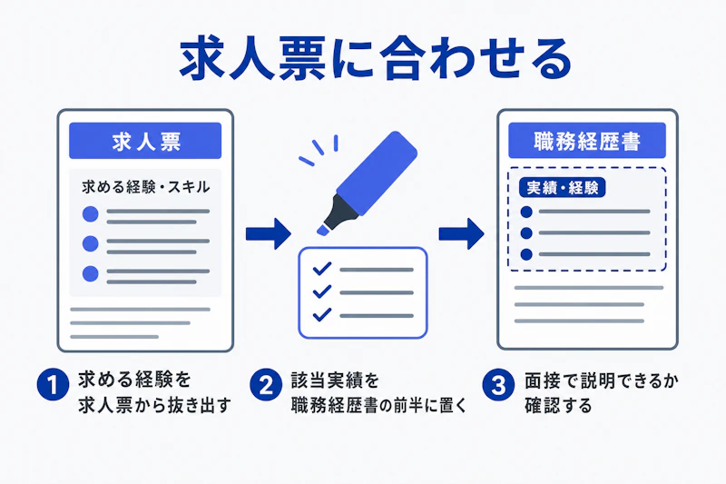 求人票の要件を職務経歴書の実績へ反映する図解