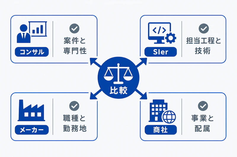 コンサル、SIer、メーカー、商社で異なる転職先の比較軸