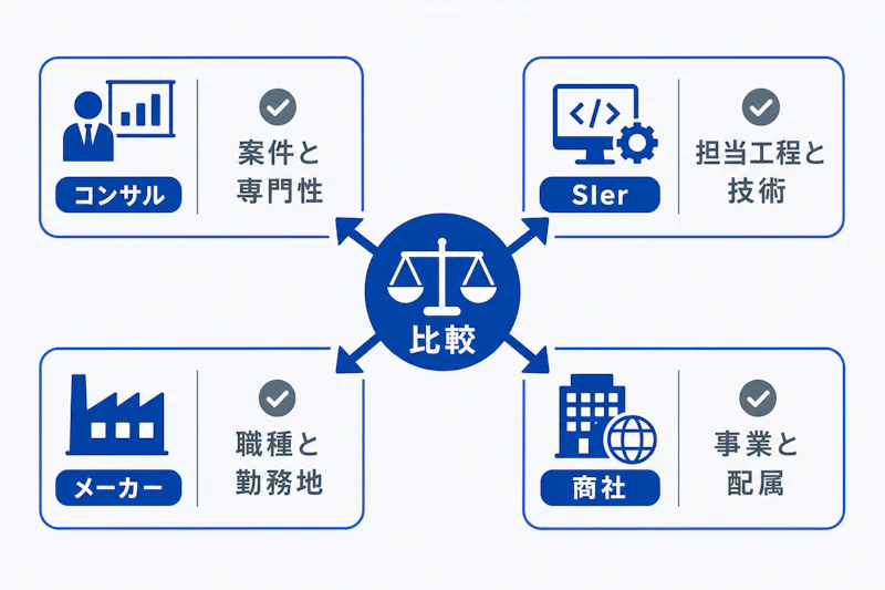 コンサル、SIer、メーカー、商社で異なる転職先の比較軸