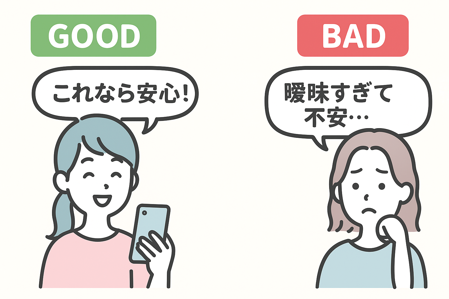 安心する女性と不安がる女性