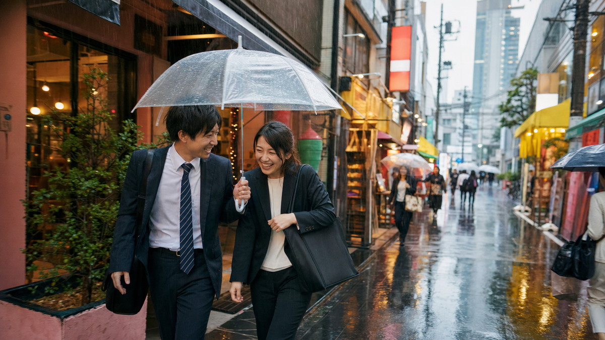 突発の雨で困る場面――「持っていない日に限って降る」