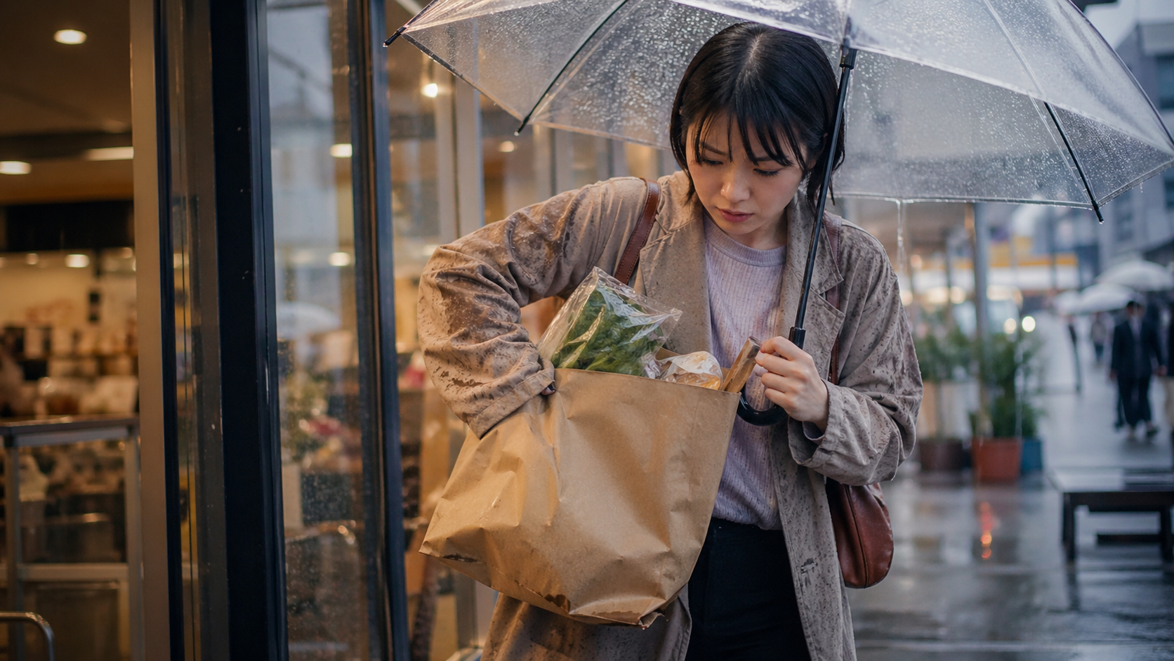 買い物した荷物が濡れる悲劇