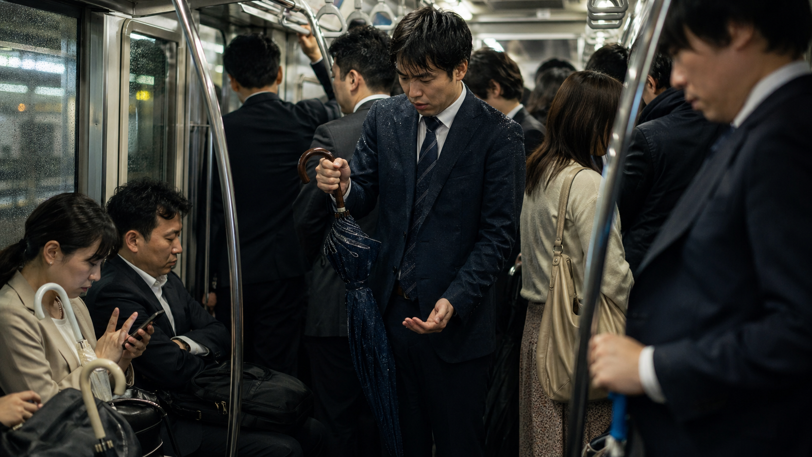 電車で傘の置き場に困る