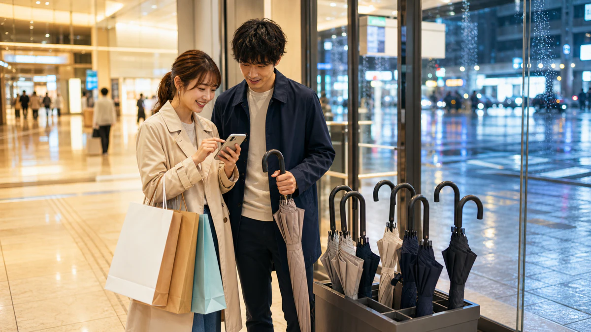 梅田のデート中、急な雨や荷物が増えた時に役立つ「アイカサ」の賢い使い方とは?