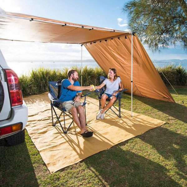 Car side awning with wall