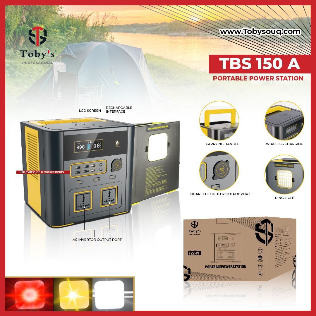Toby’s TBS-150A Power Station Rechargeable Battery (150000 mAh) With 555W Inverter & Wireless Charger