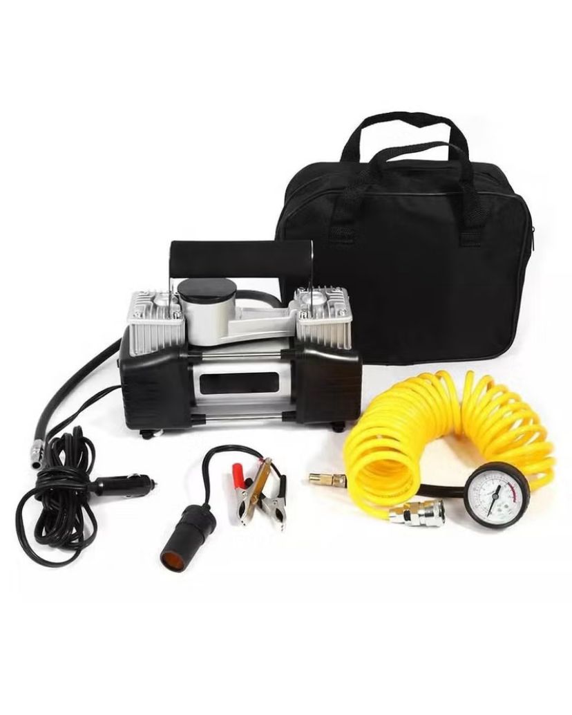 Camel 628-4X4 Double Cylinder Tyre Inflator Portable Air Compressor with Extension Coil Air Hose and Pressure Gauge