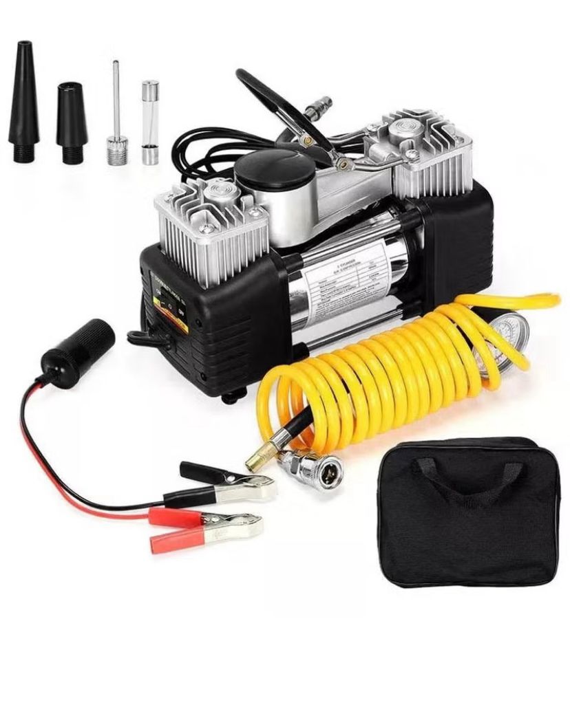 Camel 628-4X4 Double Cylinder Tyre Inflator Portable Air Compressor with Extension Coil Air Hose and Pressure Gauge