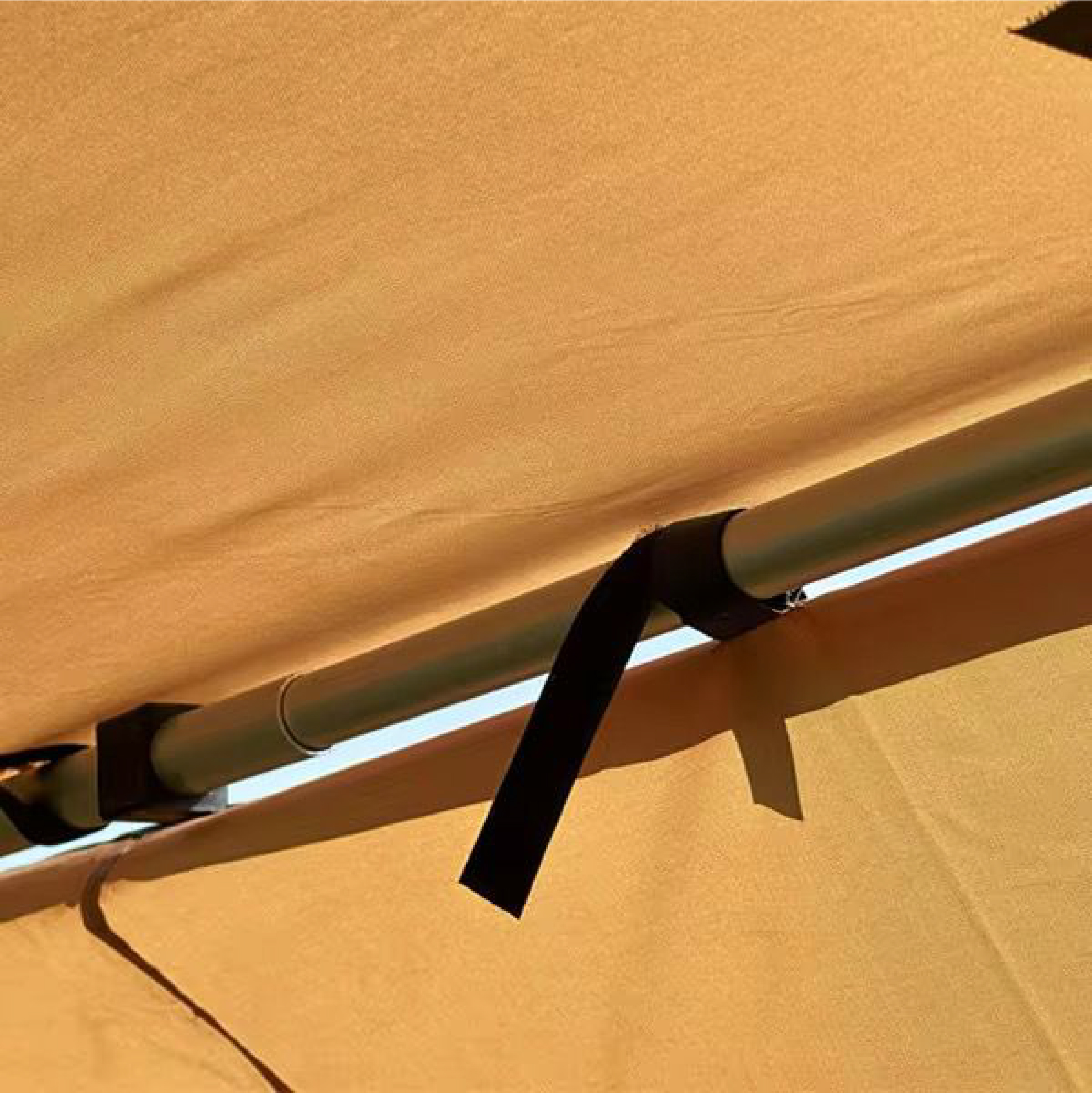 Car side awning with 2-panel wall