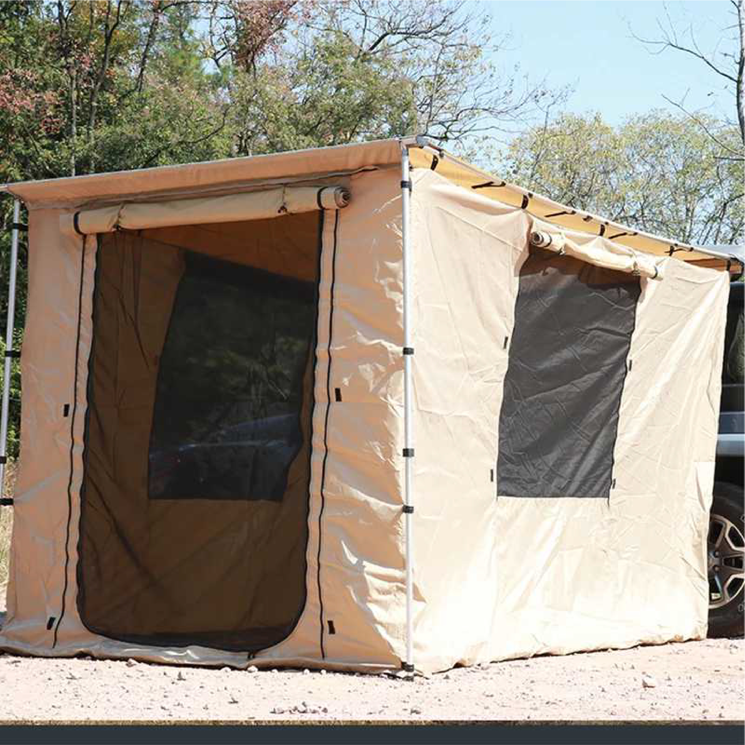 Car side awning with full cover tent (2 doors & 2 windows, double layer)