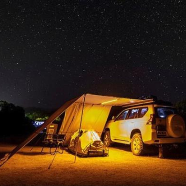 Car side awning with wall