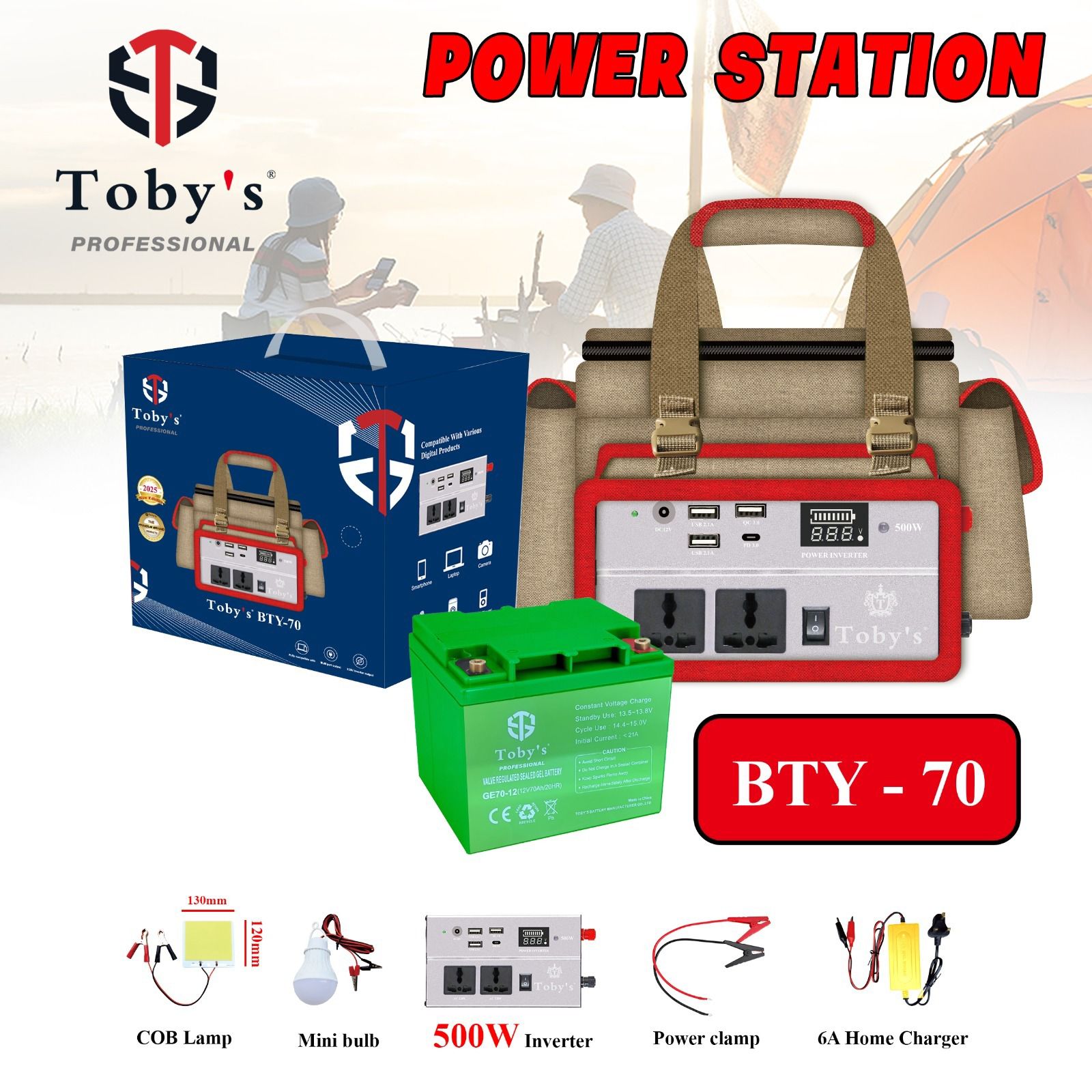 Toby’s BTY-70 Power Station Rechargeable Battery (30000mAh) With 500Watts Inverter