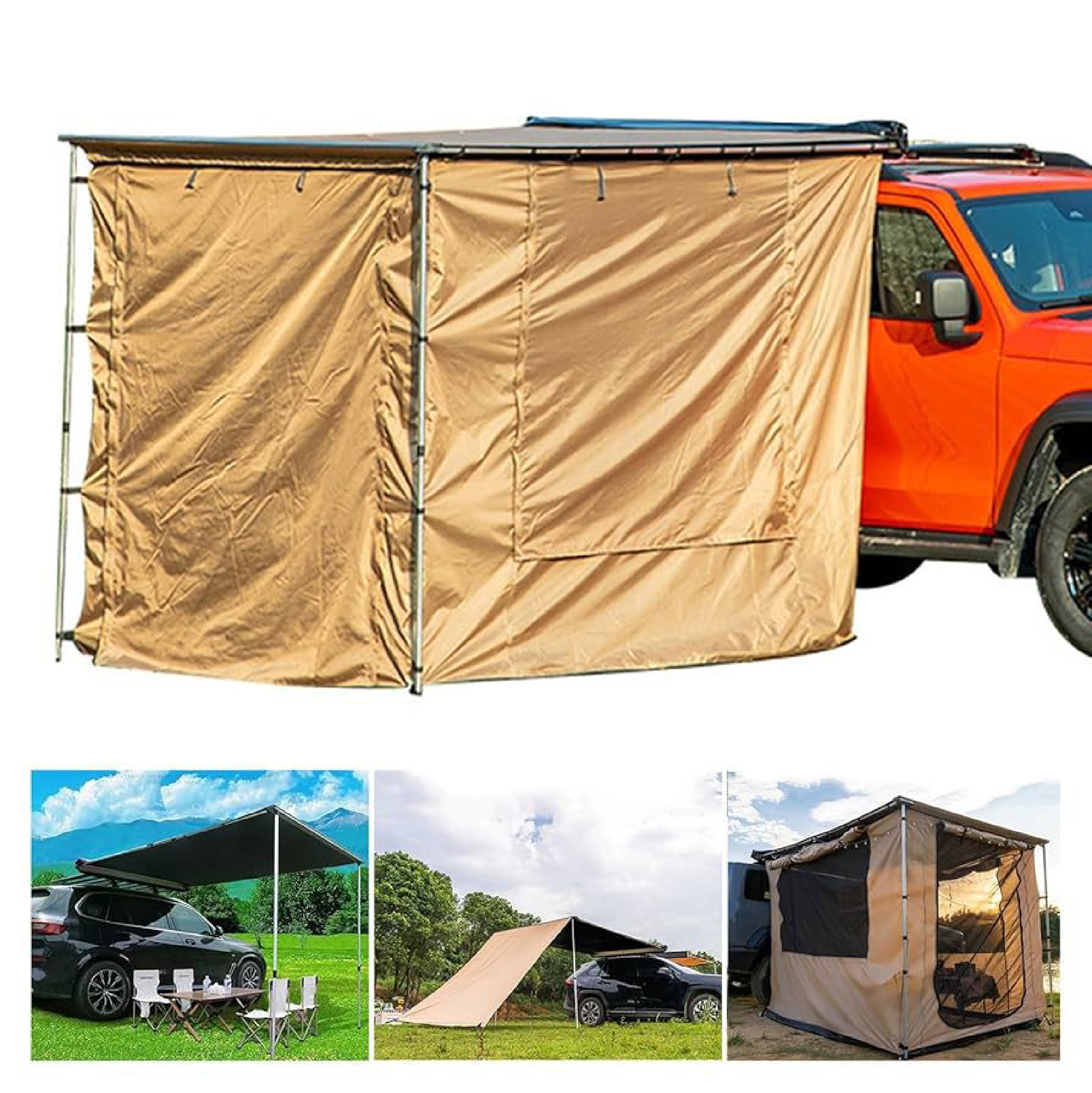 Car side awning with full cover tent (2 doors & 2 windows, double layer)