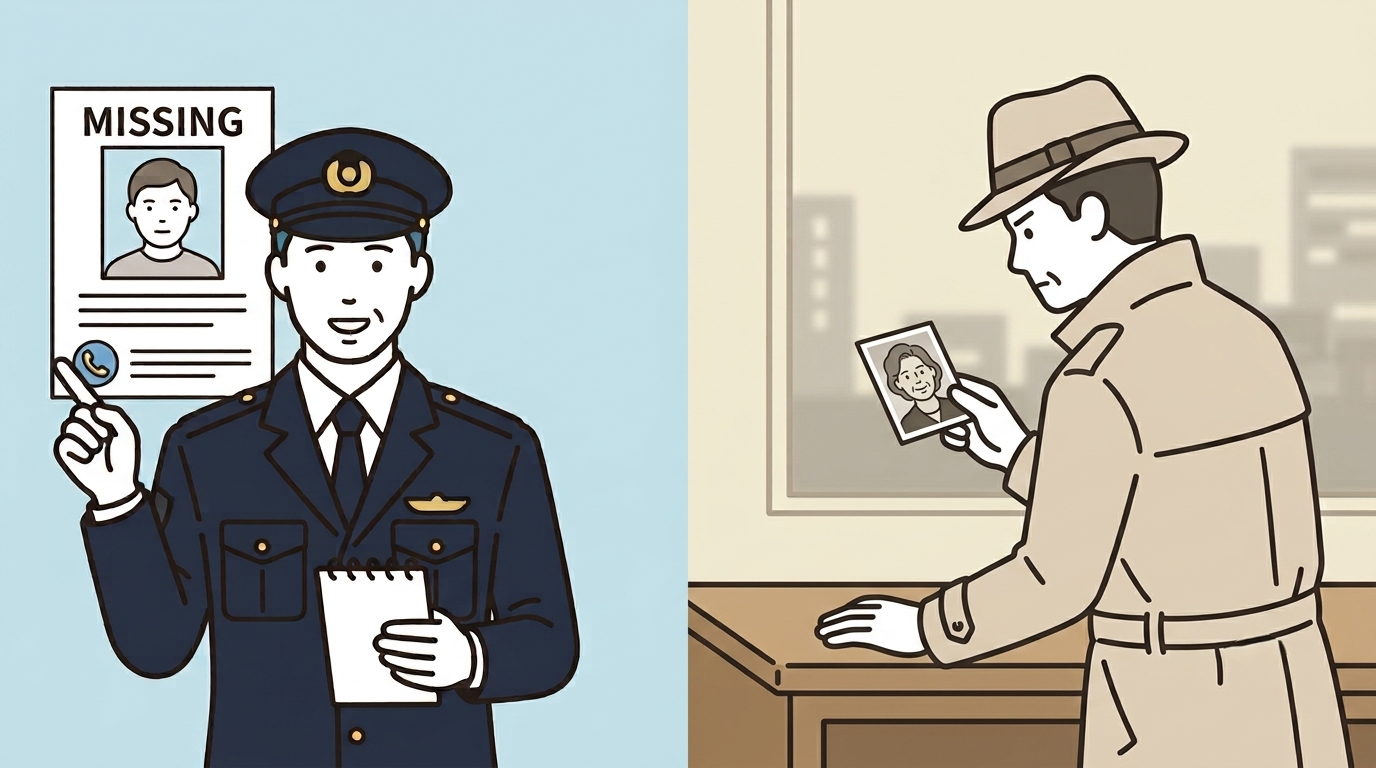 警察か探偵に失踪者を探すことを頼む様子