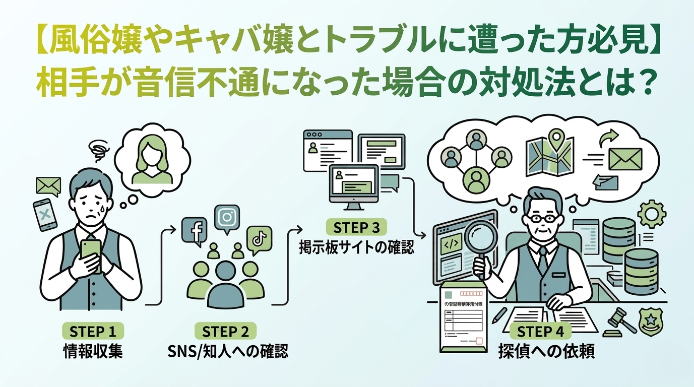 【風俗嬢やキャバ嬢とトラブルに遭った方必見!】相手が音信不通になった場合の対処法とは?