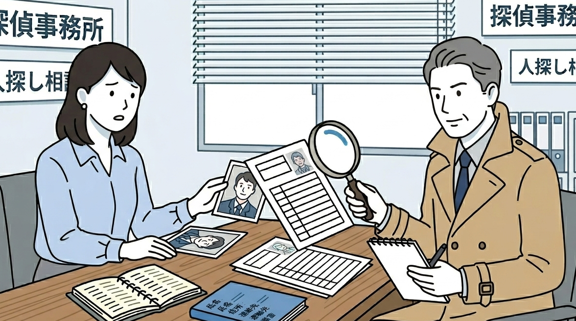 探偵に人探しを依頼している様子