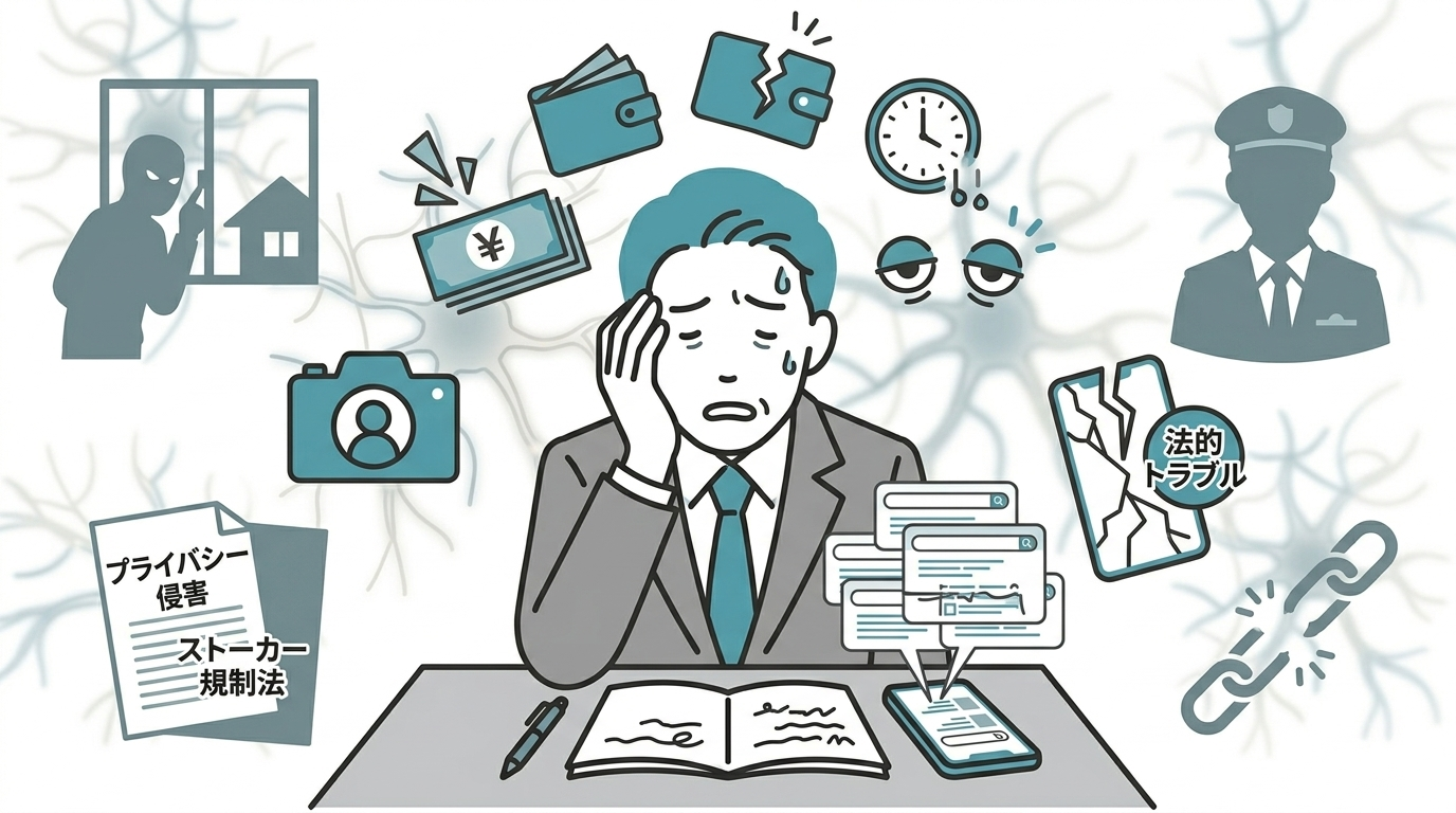 自力で人探しをする際にはリスクが伴うことを表している様子