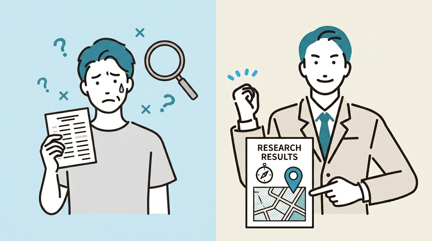 自力で人探しができず、探偵に依頼しようとしている人の様子