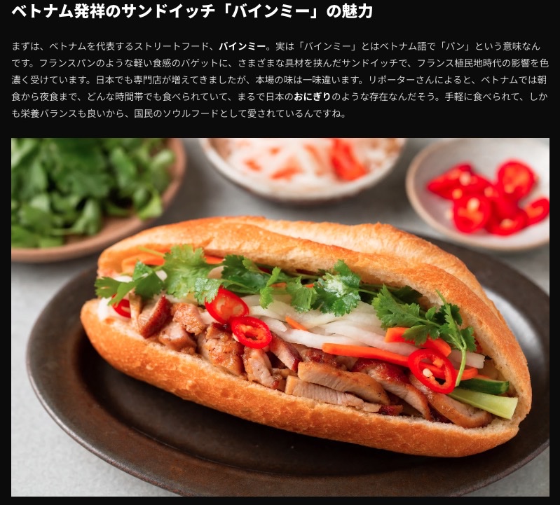 生成された記事の本文(ベトナムのサンドイッチを紹介する段落)