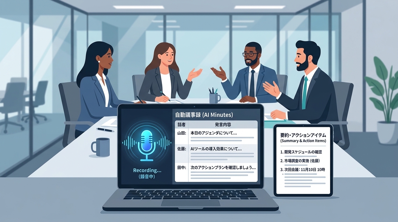 議事録AIと営業支援AIの活用イメージを示す図解