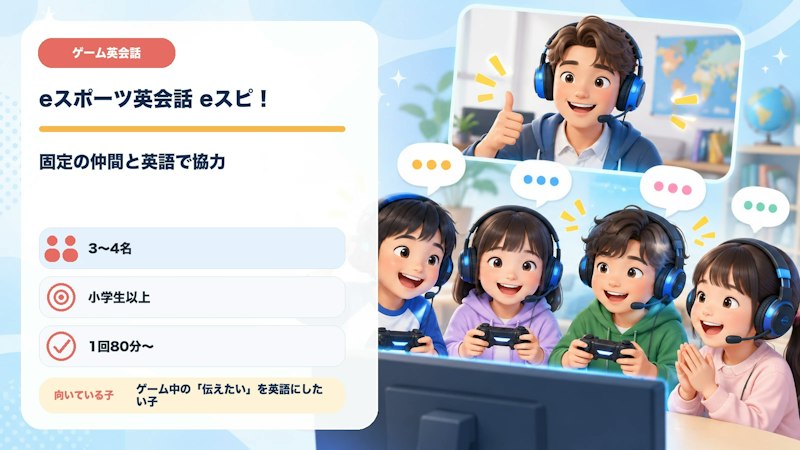 eスポーツ英会話 eスピ！のグループ形式、対象、レッスン時間、向いている子の特徴
