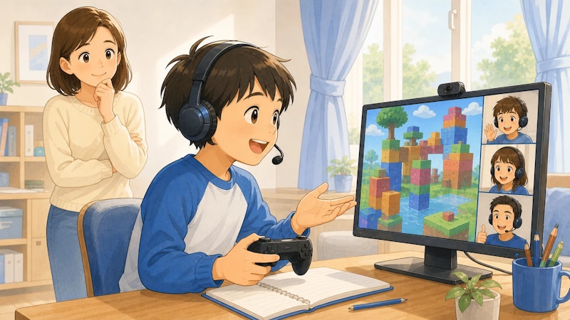 好きなゲームを通じてコーチや仲間と英語で話す小学生