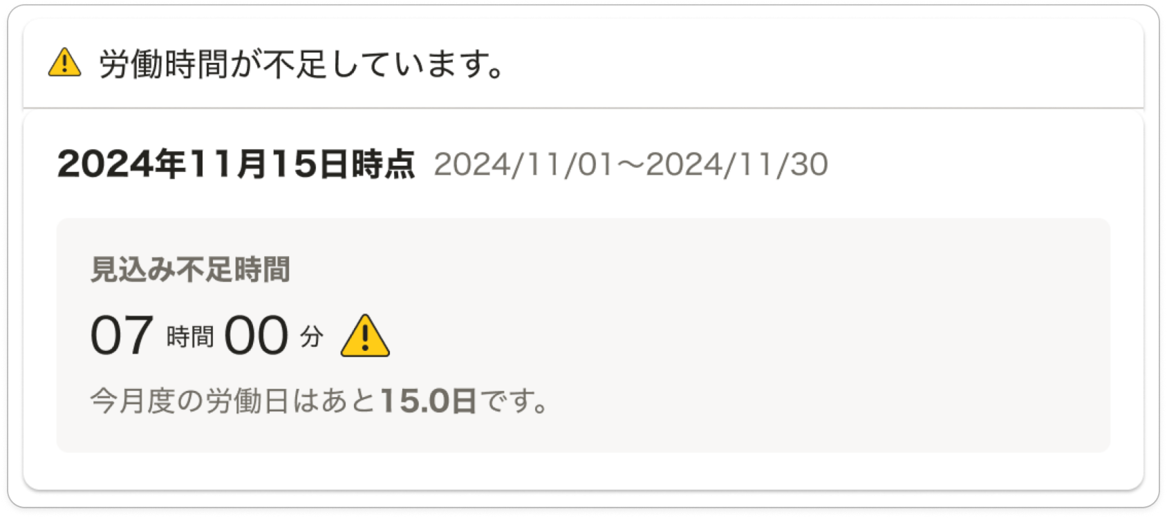 不足時間がひと目でわかる