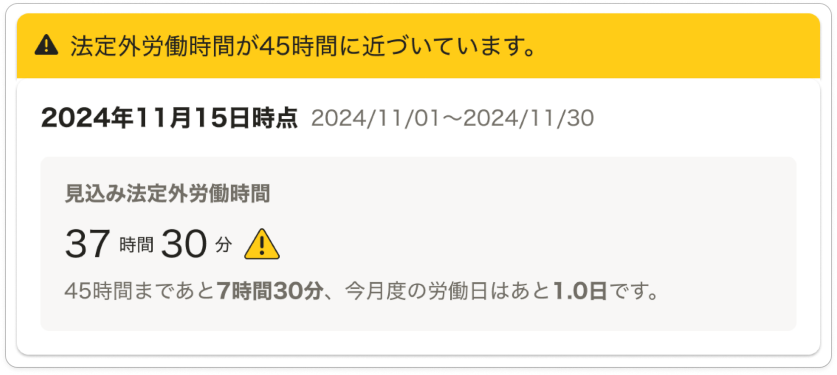 36協定への超過状況がひと目でわかる