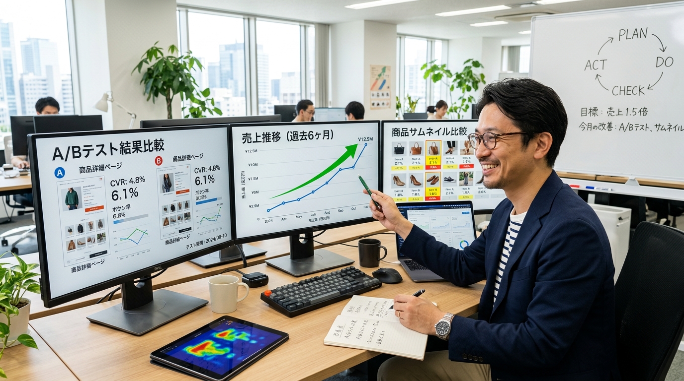 PDCAサイクルとA/Bテストによる継続改善のイメージ