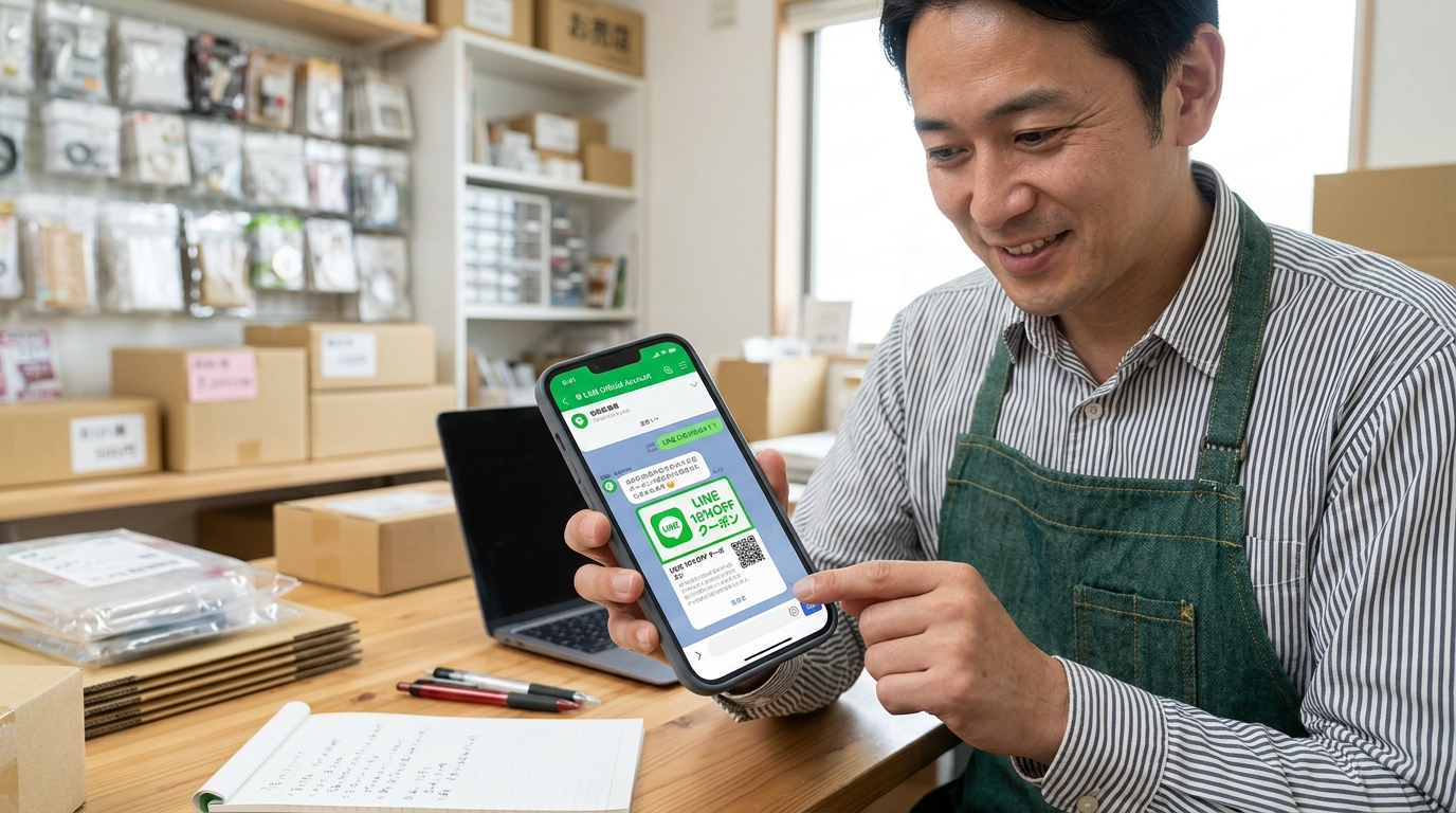LINE公式アカウントでリピーター向けメッセージを配信する様子