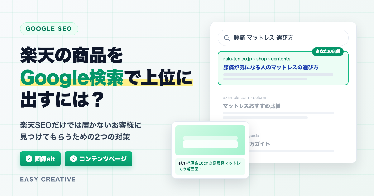 楽天の商品をGoogle検索で上位に出すには？画像altとコンテンツページで始めるSEO対策