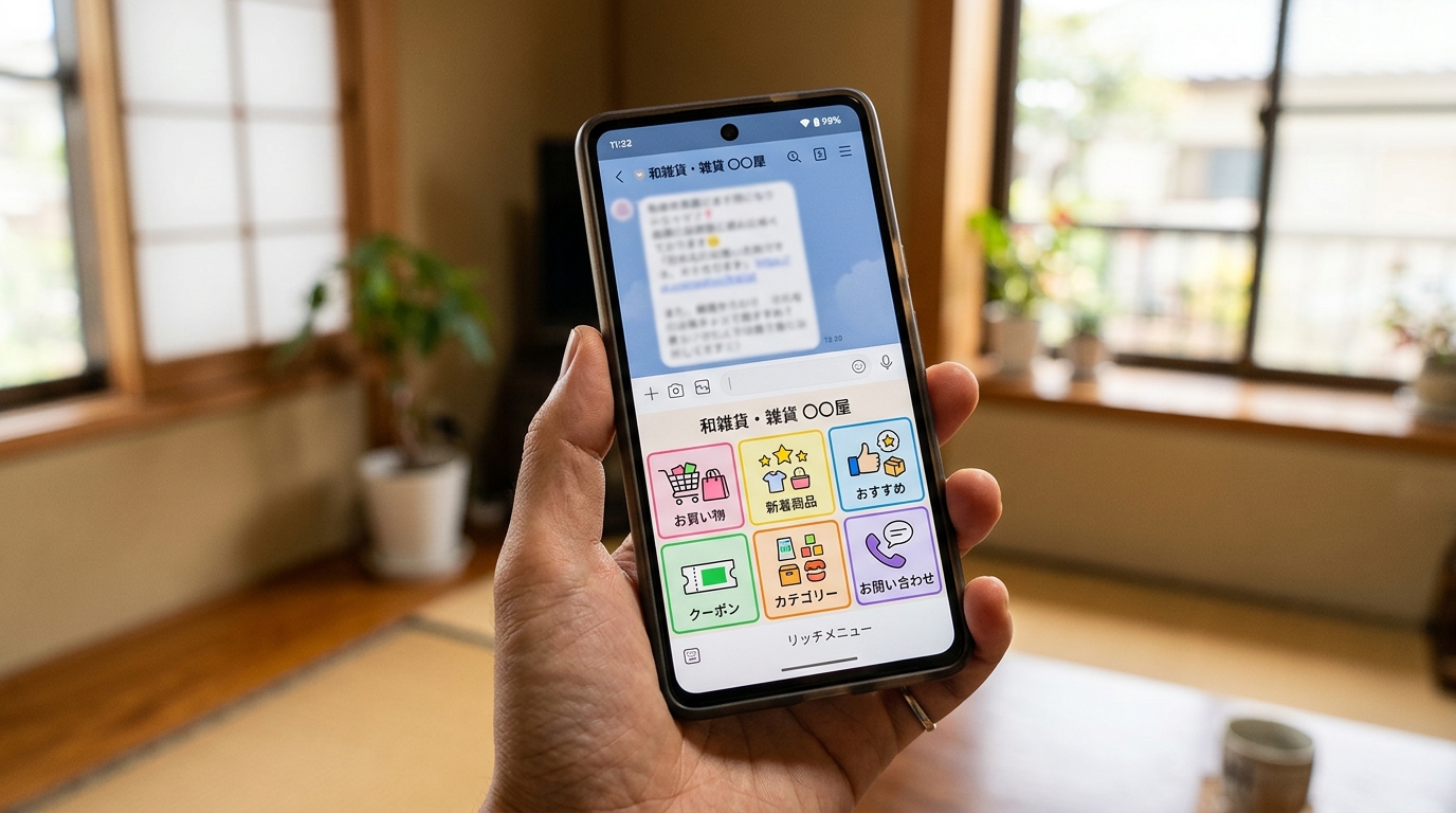 スマートフォンに表示されたLINEリッチメニューのイメージ