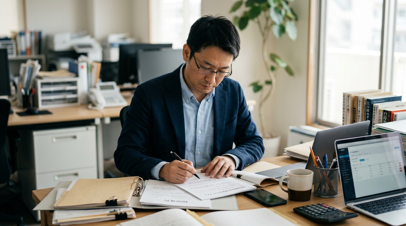 法的書類を確認するビジネスパーソン