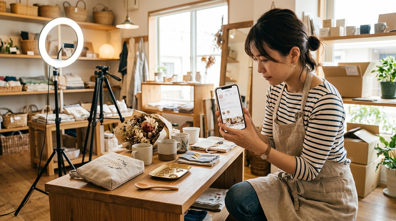 SNS運用で商品写真を撮影・投稿するイメージ