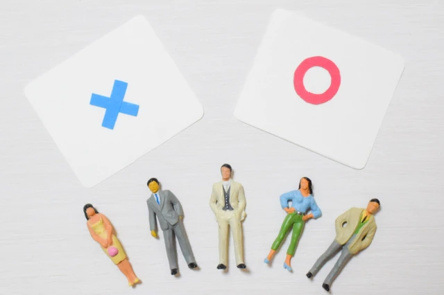 いろいろな人と「◯」と「✗」の札