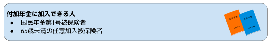 付加年金に加入できる人 国民年金第1号被保険者 65歳未満の任意加入被保険者